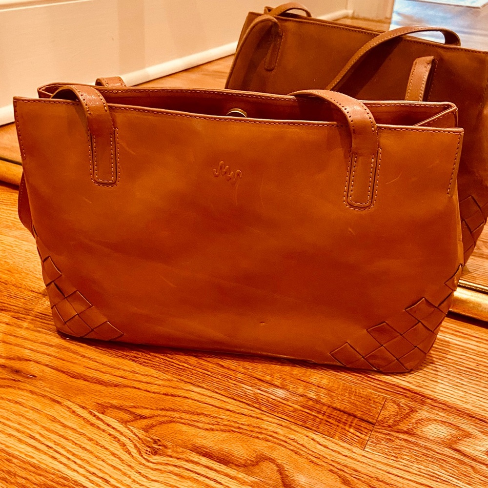 VTG 90s MONSAC NWOT TAN LEATHER SHOULDER HANDBAG PURSE TOTE